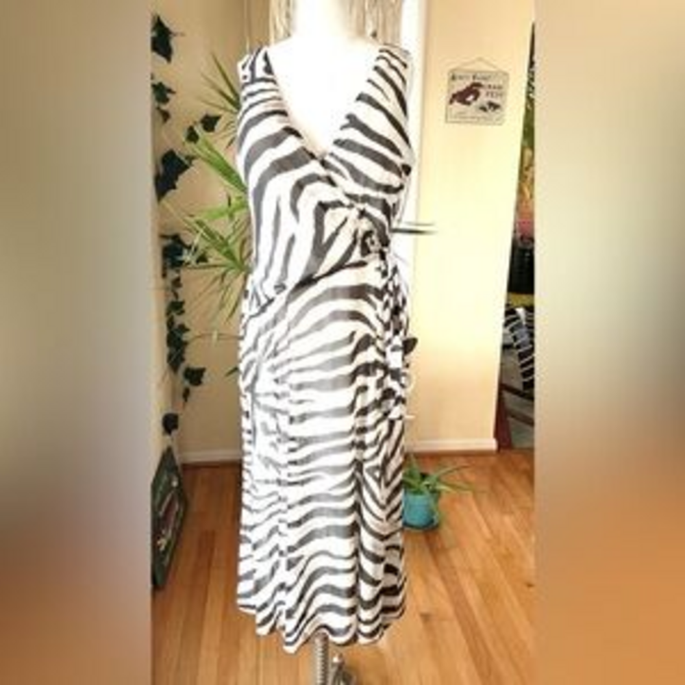 Ralph Lauren maxi dress print zebra size 10 in Cream - Picture 2 of 5